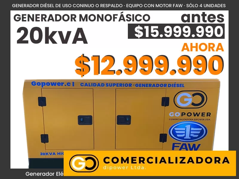 Generador monofásico diésel 20.000 W - Imagenes GoPower · Herramientas y Maquinas Industriales